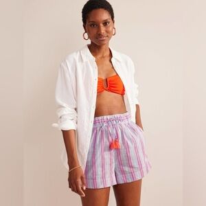 Boden Striped Tassel Shorts | Size 10 US | Cotton Blend Summer Lounge